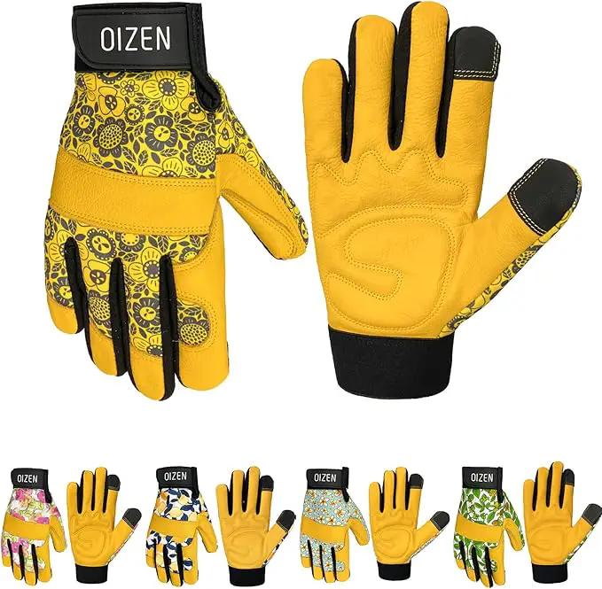 Cowhide Leather Thorn Proof & Puncture Resistant Gardening Gloves for Women and Men, Touchscreen Compatible Working Gloves for Weeding, Digging, Planting, Gardening Gifts for Women (Size Medium) by GreenHaven Gardens