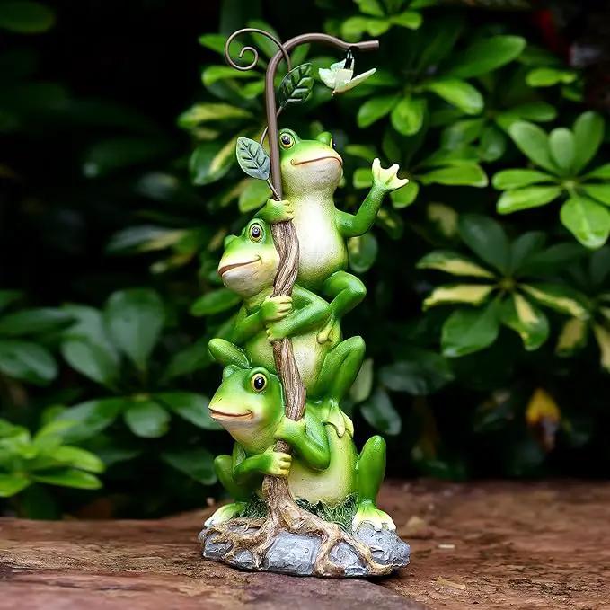 Frog Figurine Garden Decor, Solar Resin Frogs Outdoor Statue, Funny Frog Gift Sculpture Decoration for Home Patio Yard Lawn Porch Ornament by GreenHaven Gardens