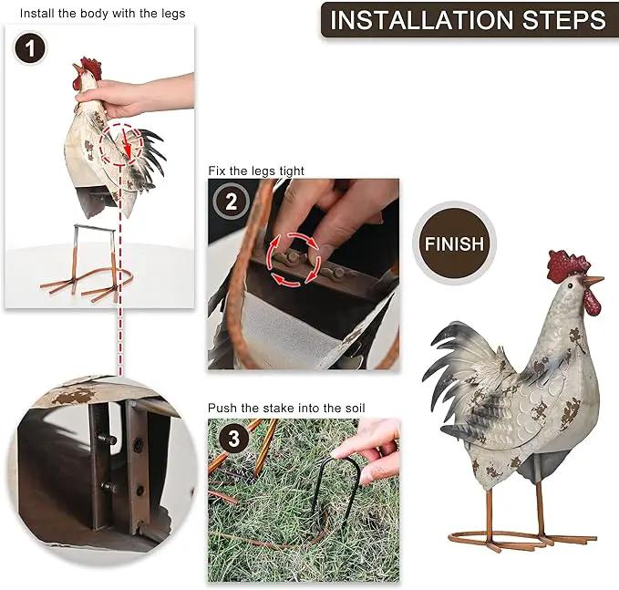 TERESA'S Collections Farmhouse Metal Rooster Garden Statues Decor, 15 Inch Rustic Outdoor Chicken Sculpture Figurines Yard Art for Farm Patio Lawn Kitchen Decorations,Spring Decor, Gift for Mom by GreenHaven Gardens