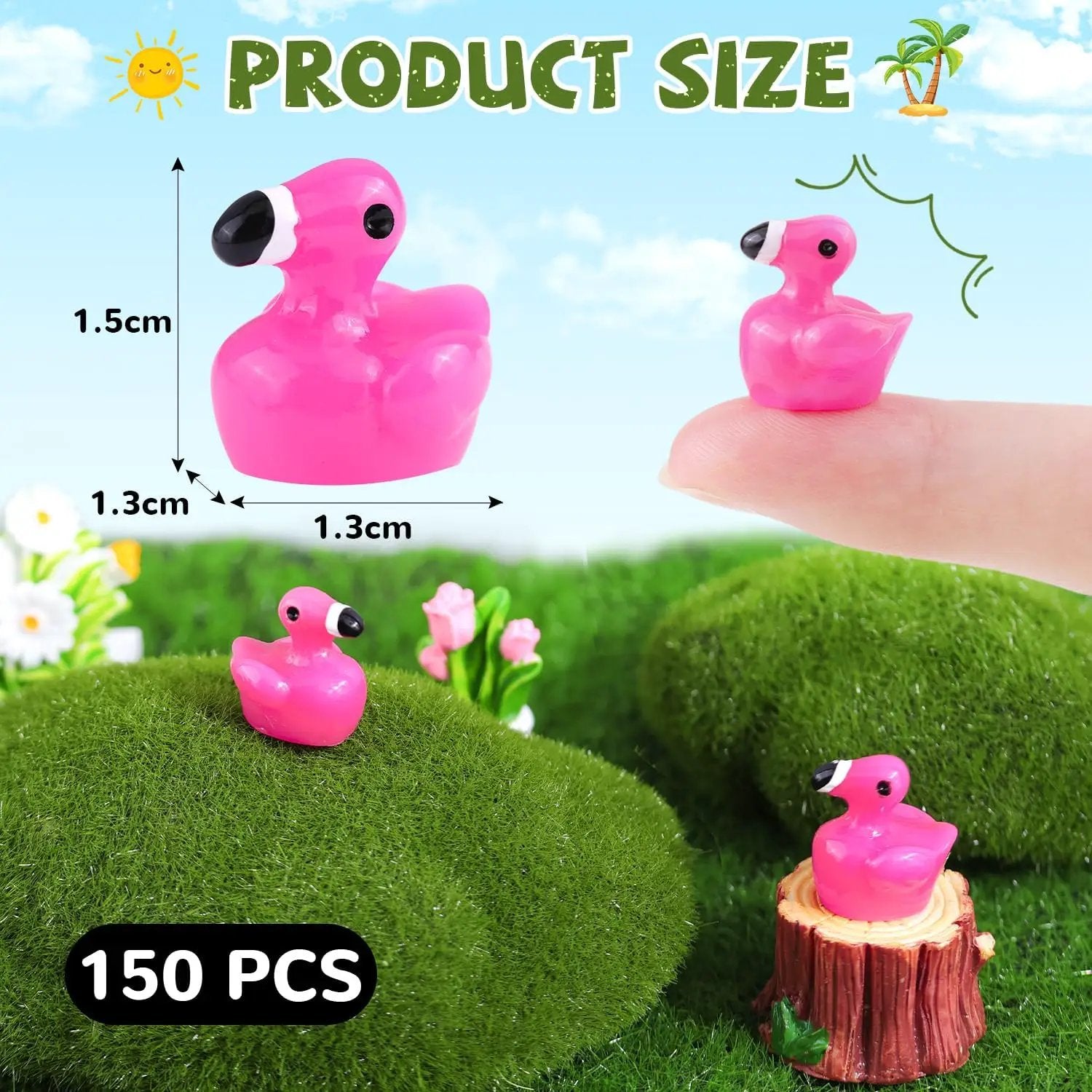 150PCS Mini Resin Animals Cute Rose Pink Tiny Flamingo Ducks, Miniature Figures to Hide, Small Animal Toys Accessories Bulk for Topper Garden Dollhouse Landscape Aquarium Ornaments DIY Crafts & Decor by GreenHaven Gardens
