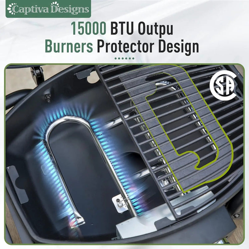 Captiva Designs Portable Propane Grill, 15,000 BTU Output TableTop Liquid Gas Grill with 2 Stainless Steel Burners, 275 sq.in. Cooking Area with Side Tables by GreenHaven Gardens