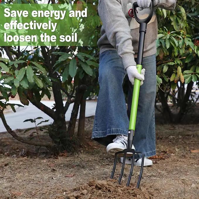 GARDENWORK Garden Fork,Pitchfork for Garden Digging Compost Spading,4-Tines Pitch Fork with Steel Handle and Strengthen Fork Head 45inches (with Protective Gloves) by GreenHaven Gardens