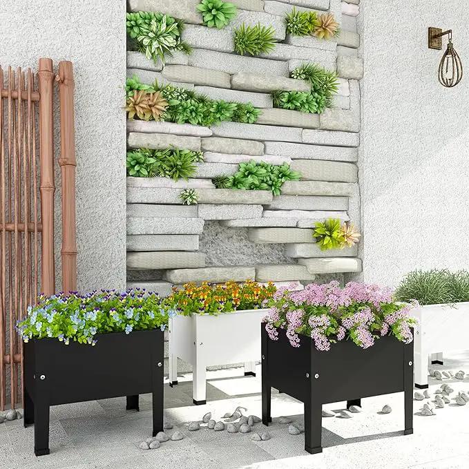 aboxoo 14 inch Planter Raised Garden Bed with Legs Outdoor Metal Small White Planter Box Elevated Garden Bed for Vegetables Flower Herb Patio by GreenHaven Gardens