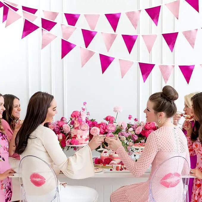 Hot Pink Party Decorations Metallic Fabric Gradient Pink Triangle Pennant Banner Flag Bunting Garland for Women Girl Birthday Retirement Bridal Shower Wedding Baby Shower Bachelorette Party Supplies by GreenHaven Gardens