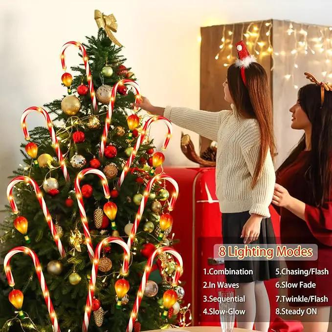 12 Pack Outdoor Solar Christmas Decorations, 180 Bright LED Solar Candy Cane Christmas Lights 8 Lighting Modes, Waterproof Outside Xmas Decorations with Lantern Decor Lights for Pathway Yard Garden by GreenHaven Gardens