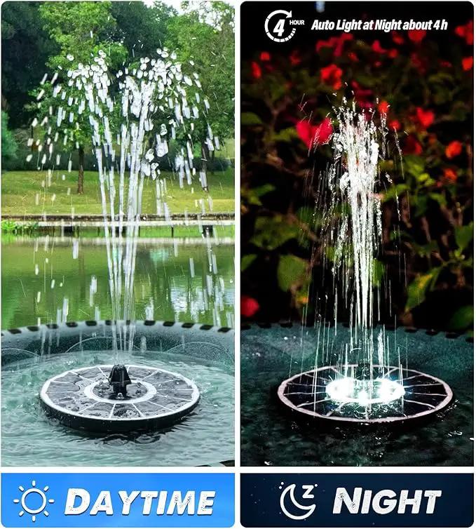Solar Fountain Glass Panel with 2200 mah Battery, 3.5W Floating Solar Water Fountain with 4 Fixed Rods, Solar Fountain Pump for Bird Bath, Garden, Pond, Pool, Outdoor-White Lights by GreenHaven Gardens