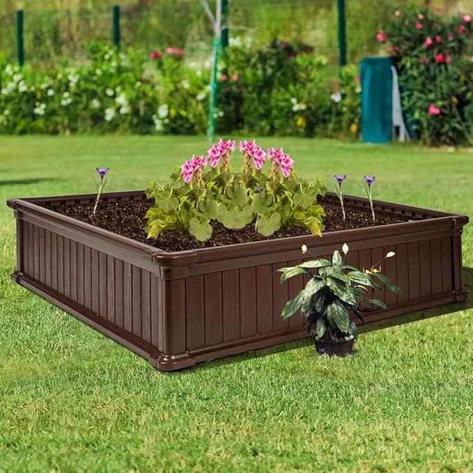 Giantex Raised Garden Bed, Planter for Flower Vegetables, Outdoor Plant Box Patio Backyard, Easy Assembly (48.5''Lx48.5''Wx12''H, Brown) by GreenHaven Gardens