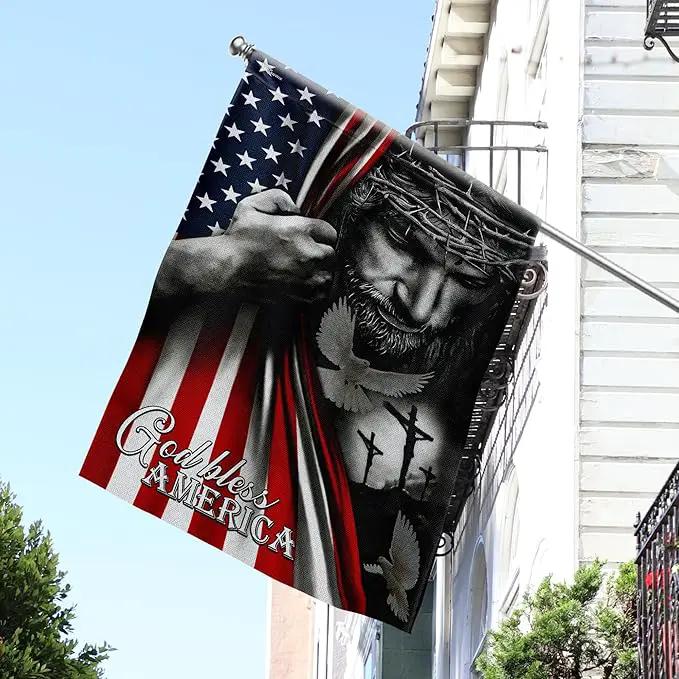 FLAGWIX Christian American Flag, God Bless America Flag - 4th of July, Independence Day Decorations for Home, Garden, 30x40 House Flag - USA Flags Premium Polyester, Decorative Indoor Outdoor Flag by GreenHaven Gardens