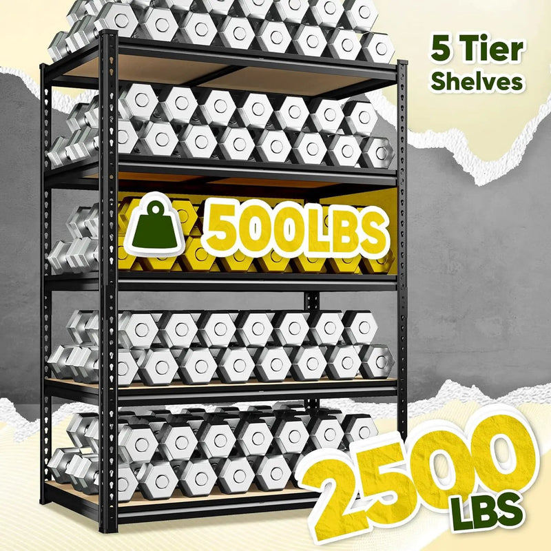 72" H Garage Shelving, 5 Tier Storage Shelves Load 2500 lbs, Adjustable Garage Shelves, Metal Shelving Unit for Warehouse, Basement, Pantry, 40" Wx 16" D x 72" H, Black by GreenHaven Gardens