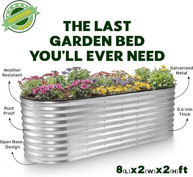 Galvanized Raised Garden Beds Outdoor // 8×2×2 ft Planter Raised Beds for Gardening, Vegetables, Flowers (Silver) // Large Metal Garden Box // Patented Tool-Free Design by GreenHaven Gardens