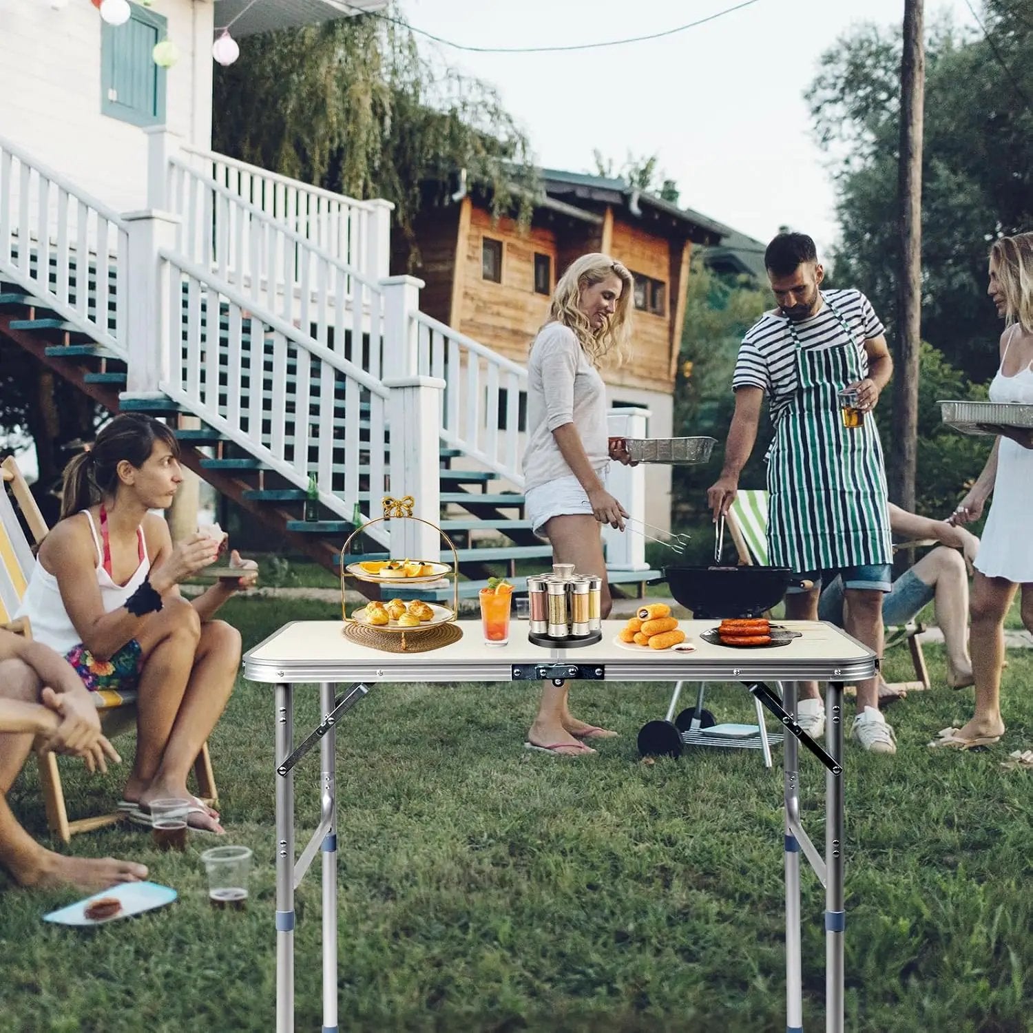 Outvita 3ft Portable Folding Camping Table, Outdoor Waterproof Adjustable Height Table, Aluminum Lightweight Suitcase Foldable Table for Picnic BBQ Beach Dining by GreenHaven Gardens