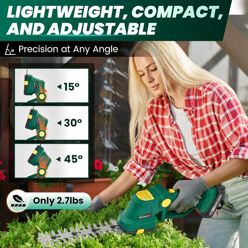 Rechargeable 2-in-1 Hedge and Grass Trimmer, 22V Lightweight Cordless Shrub Cutter with Adjustable Head, Battery and Charger Included – Ideal for Lawn and Garden Work by GreenHaven Gardens