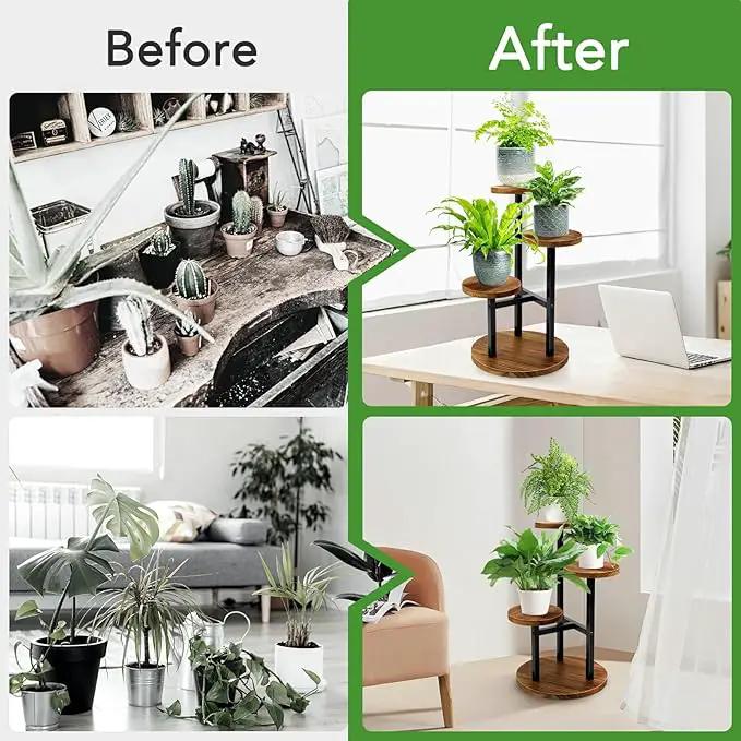 AUGOSTA 3 Tier Plant Stand, Tall Metal Wood Shelf Holder for Indoor, Outdoor Display Rack Flower Pot Stand for Corner Living Room Balcony Garden Patio by GreenHaven Gardens