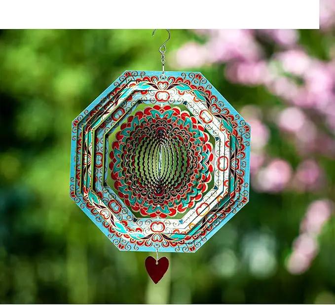 Wind Spinner Mandala Mystique 12 inches – 3D Stainless Steel – Laser Cut Metal Art Geometric Pattern - Hanging Wind Spinner, Kinetic Yard Art Decorations - Indoor/Outdoor Decor by GreenHaven Gardens