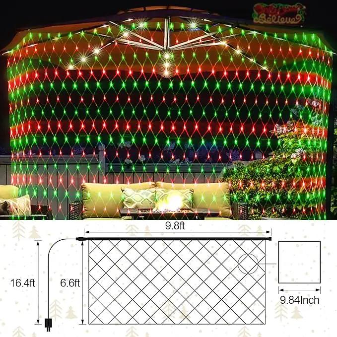 JXLEDAYY Christmas Net Lights Outdoor Decorations 3M*2M Mesh Lights Fairy String Lights Plug in with Timer Waterproof for Outside Bush Window Wall Patio Party Decor (Red ＆ Green, 200 LED 3M*2M) by GreenHaven Gardens