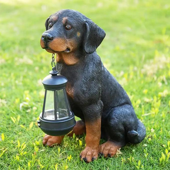 Garden Dog Statues Outdoor Decor, 13" Solar Powered LED Lights Outdoor Statue Garden Decorations Rottweiler Figurine for Patio, Lawn, Yard Art Decoration, Housewarming Garden Gift by GreenHaven Gardens