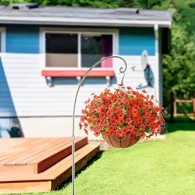 Artificial Faux Hanging Plants Flowers Basket Outdoor Porch Garden Spring Decoration, Fake Silk Daisy in Planter Realistic UV Resistant for Outside Home Patio Balcony Yard(Red) by GreenHaven Gardens