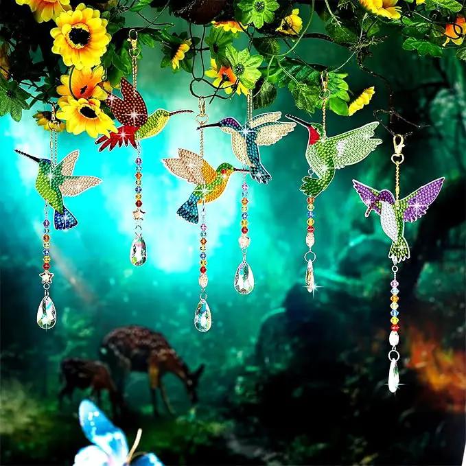 Tradder 6 Pcs Diamond Art Kits 5d Rhinestone Painting Wind Chimes Art Sun Catchers Double Sided Hummingbird Birds Art Kits with Crystal Pendant for Adults Home Window Decor Garden by GreenHaven Gardens
