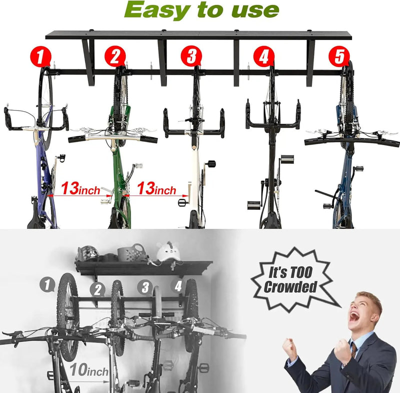 Bike Storage Rack with Shelf, Bike Wall Mount Garage Stand, Bike Hanger Storage Bicycles Hanger Hooks Bike Hooks for Garage Organizer by GreenHaven Gardens