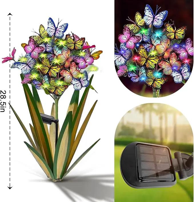 Solar Metal Agave Butterfly Flower Stick Garden Sculpture - Outdoor Gift, Christmas Lights, Swaying Butterfly, Sunflower - Solar Outdoor Statues (3 PCS Light Green) by GreenHaven Gardens