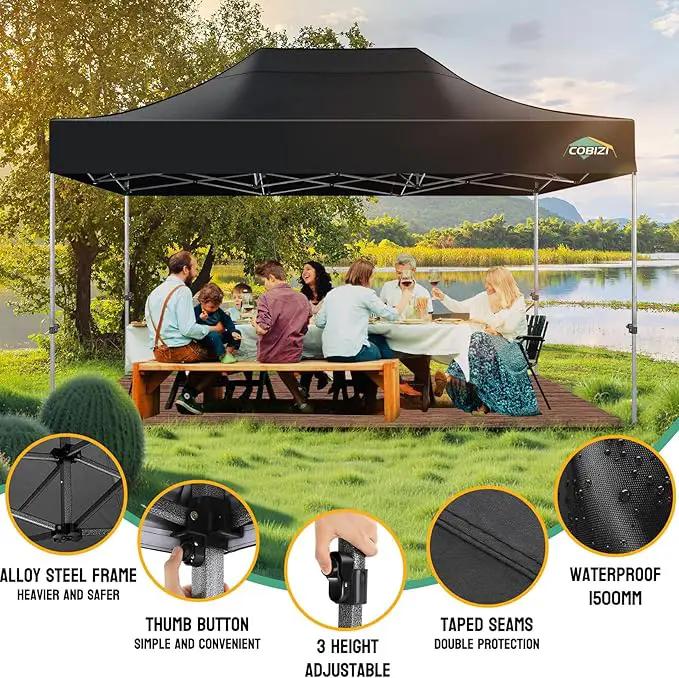COBIZI 10x15 Pop up Canopy Tent Heavy Duty with 4 Sidewalls, Easy Set-up Commercial Outdoor Party Tent, 100% Waterproof Wedding Canopy Gazebo, 3 Height Adjustable with Handbag, Black by GreenHaven Gardens