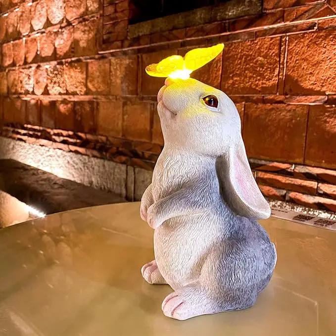 Solar Rabbit Statue Easter Bunny Decor Garden Statue for Outside, Rabbit with Butterfly Patio Sculptures Lawn Ornament, Funny Gifts for Women Mom Grandma Spring Outdoor Decor by GreenHaven Gardens