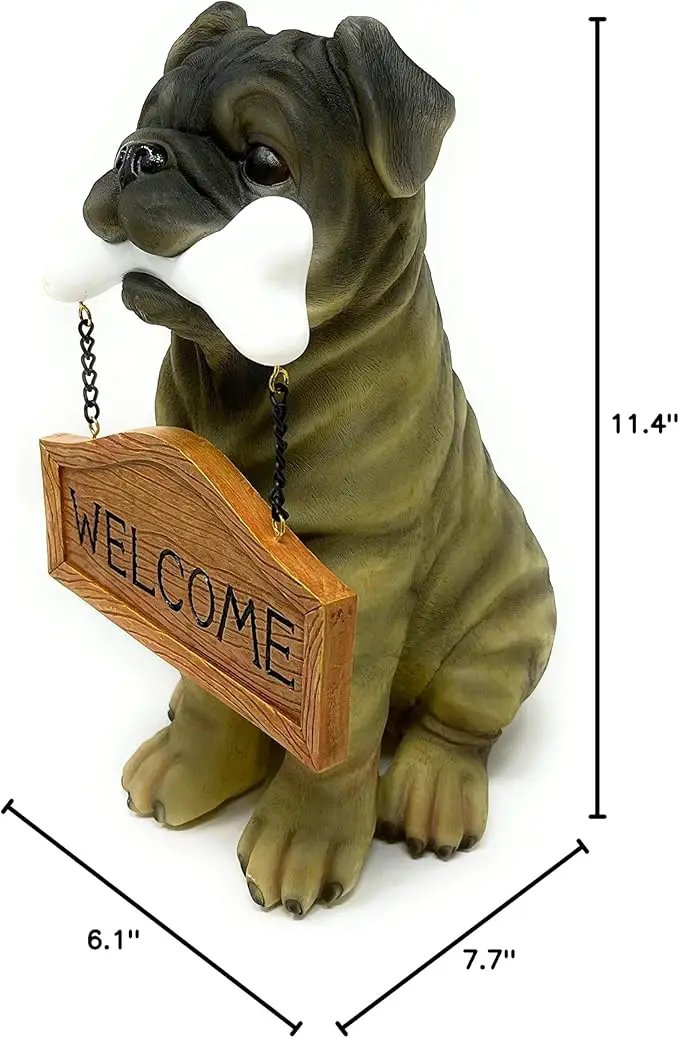 Nature's Mark Pug Dog Puppy Statue with Reversible Welcome Sign and Go Away Sign Resin Garden Decor 12" H by GreenHaven Gardens