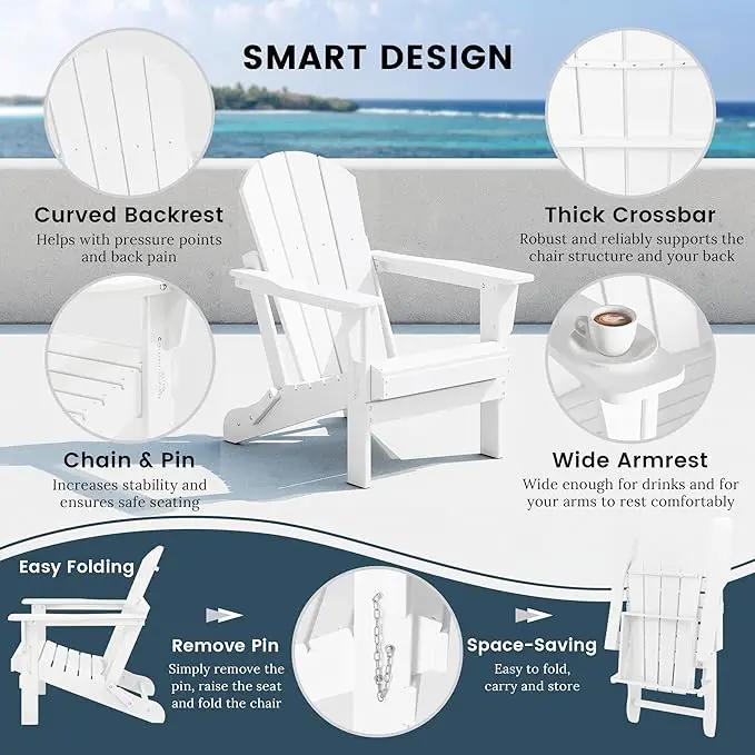 Westin Outdoors Laguna WO Outdoor Adirondack Folding Patio Chairs 8 PCS Set Retro Beach Aesthetic for Backyard, Lawn, Patio, Deck, Garden, Weather Resistant Polyethylene Plastic Lounger (White) by GreenHaven Gardens