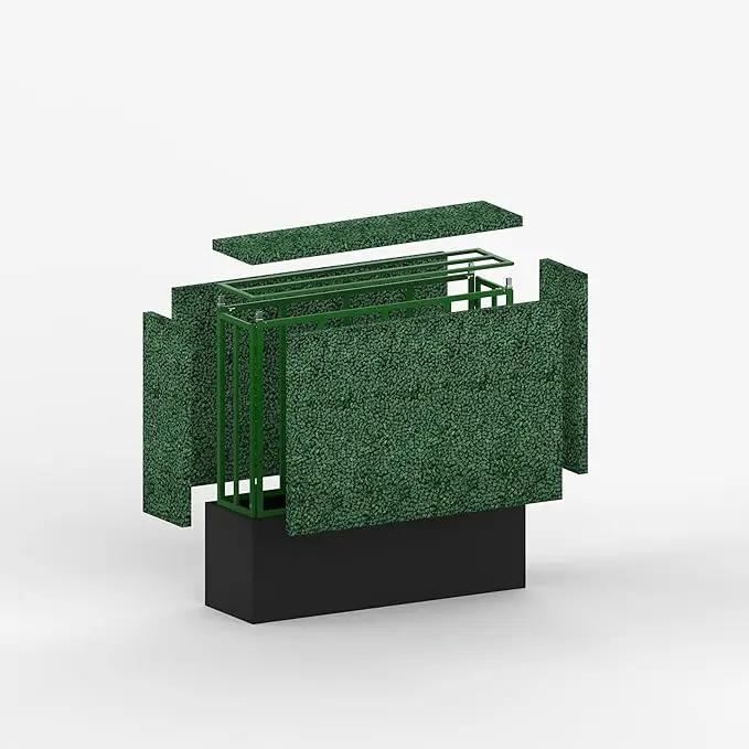 Artificial Boxwood Hedge Divider Wall with Black 201 Stainless Steel Planter Box (60" L X 48" H X 14" D) by GreenHaven Gardens