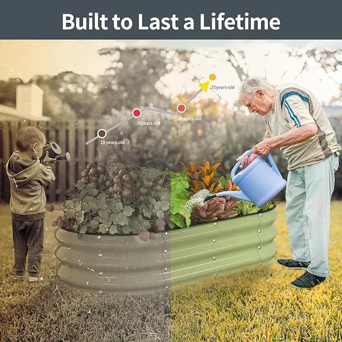 Kesfitt Raised Garden Bed Kit,Outdoor Galvanized Planter Raised Boxes with Safety Edging and Gloves,Large Metal Raised Garden Beds for Gardening Vegetables,Fruits,Flower(4x2x1FT) by GreenHaven Gardens