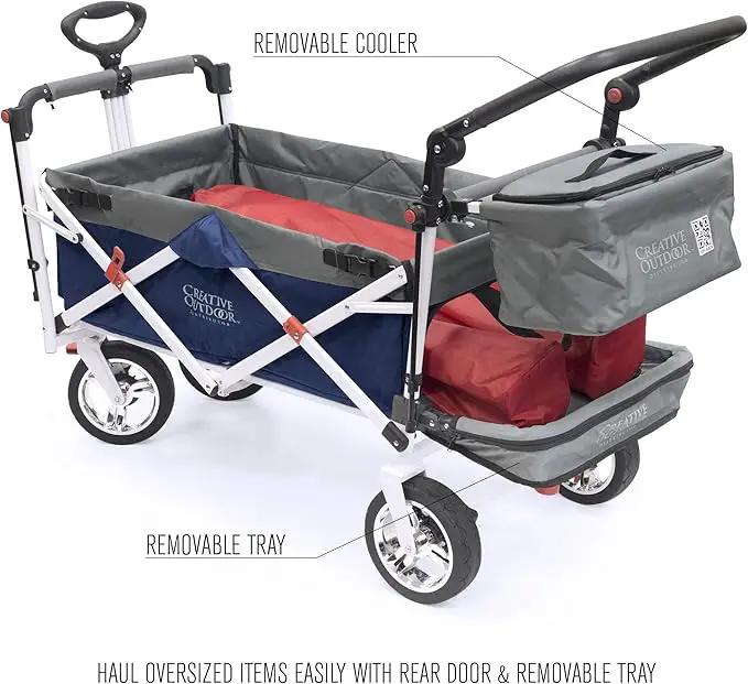 Creative Outdoor Wagon for Kids Push Pull Collapsible Stroller Folding Cart | Silver Series | Beach Park Garden & Tailgate | Navy Blue by GreenHaven Gardens