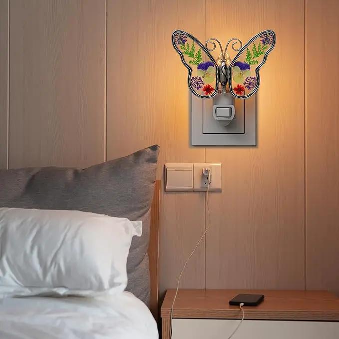 KY&BOSAM Butterfly Night Light Plug into Wall Night Lights Real Flower Glass and Metal Nightlights for Hallway Nursery Bedroom Bathroom Kids Room Kitchen Stairway Accent Elegant Themed Home Decoration by GreenHaven Gardens