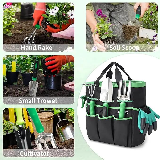 Garden Tool Set with Bag and Gloves, Heavy Duty Stainless Steel Gardening Tool Set, Ideal Gardening for Women and Men, Set of 9 by GreenHaven Gardens
