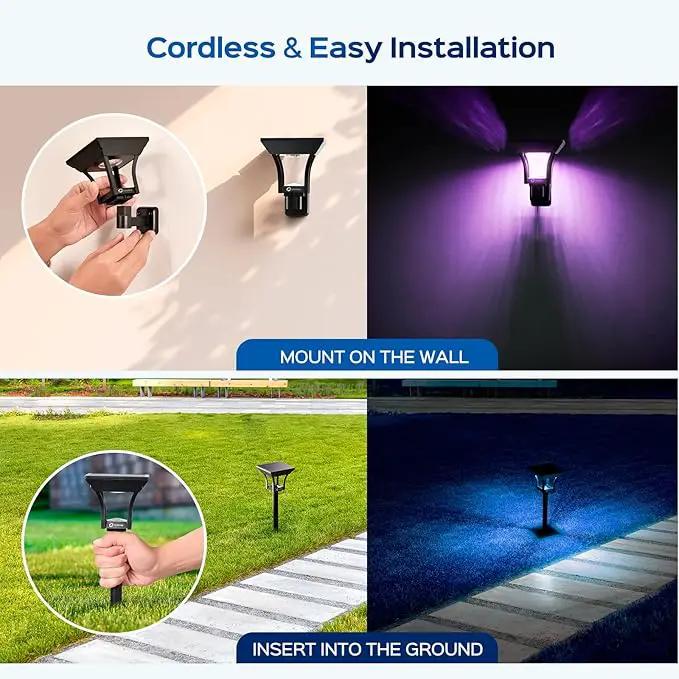 CINOTON RGBW Solar Landscape Pathway Outdoor Lights with 3 Lighting Modes, IP65 Waterproof LED Solar Powered Wall Lights for Garden Yard Lawn Path Driveway Pool Backyard Warm White & Multicolor 4 Pack by GreenHaven Gardens