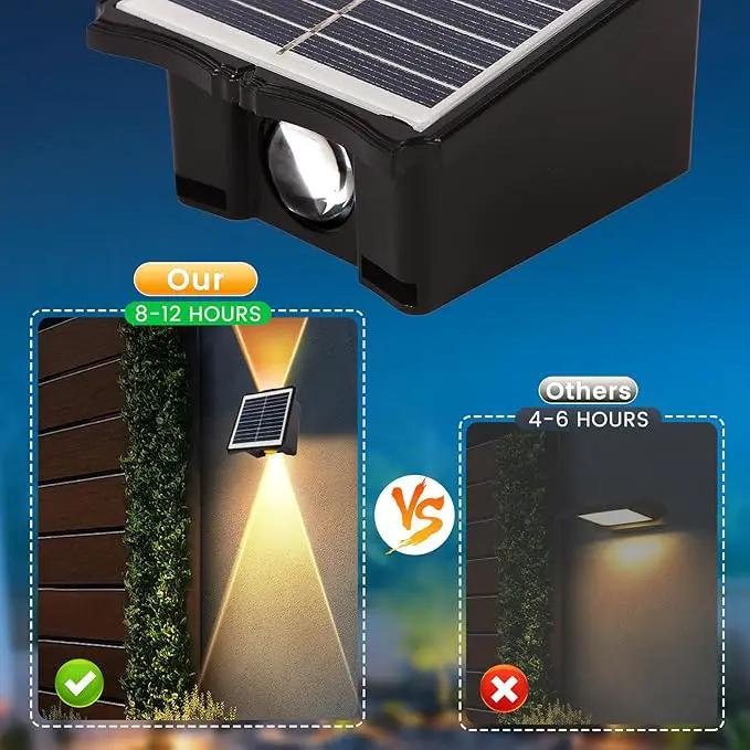 Solar Powered Outdoor LED Lights, Waterproof Wall Sconces, 2 LEDs Fence Lights, Up & Down Lighting for Backyard, Deck, Patio, Porch, Balcony, Garden (2 Pack) by GreenHaven Gardens