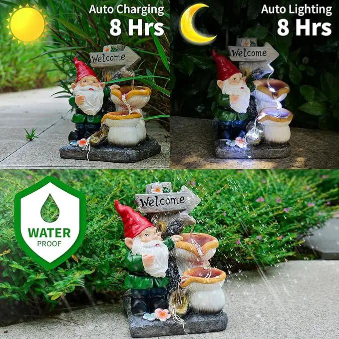 mopha Garden Gnomes Statues Outdoor Decor with Flowing Water Solar Lights Resin Figurines Outside Decoration for Patio Yard Lawn Porch Ornaments Clearance Gardening Gift by GreenHaven Gardens