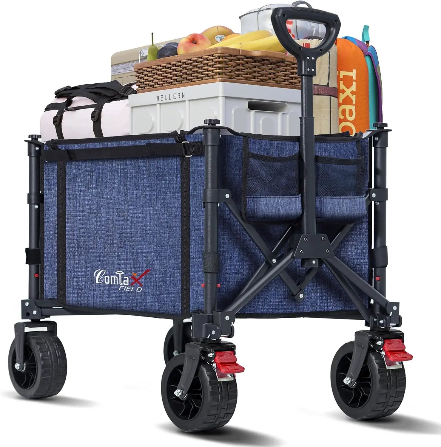 Collapsible Wagon Cart Foldable with Big Wheels Brakes, 250lbs Folding Utility Lightweight Garden Wagon, Portable Grocery Cart for Camping Shopping Sports Pets, Blue by GreenHaven Gardens