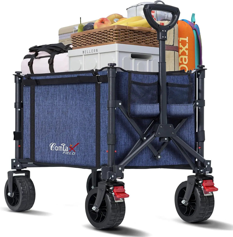 Collapsible Wagon Cart Foldable with Big Wheels Brakes, 250lbs Folding Utility Lightweight Garden Wagon, Portable Grocery Cart for Camping Shopping Sports Pets, Blue by GreenHaven Gardens