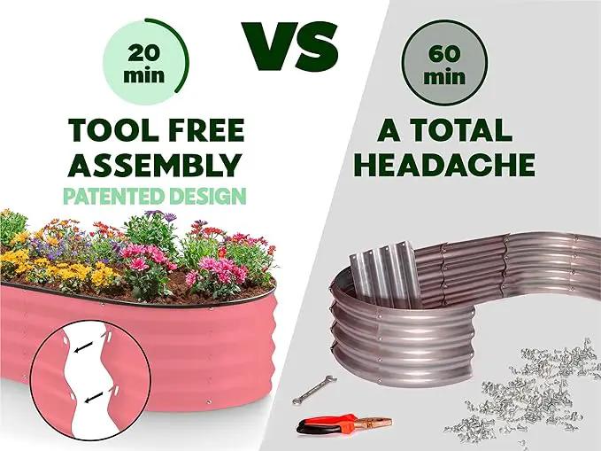 Galvanized Raised Garden Beds Outdoor // 4×2×1 ft (2-Pack) Planter Raised Beds for Gardening, Vegetables, Flowers // Large Metal Garden Box (Pink) // Patented Tool-Free Design by GreenHaven Gardens