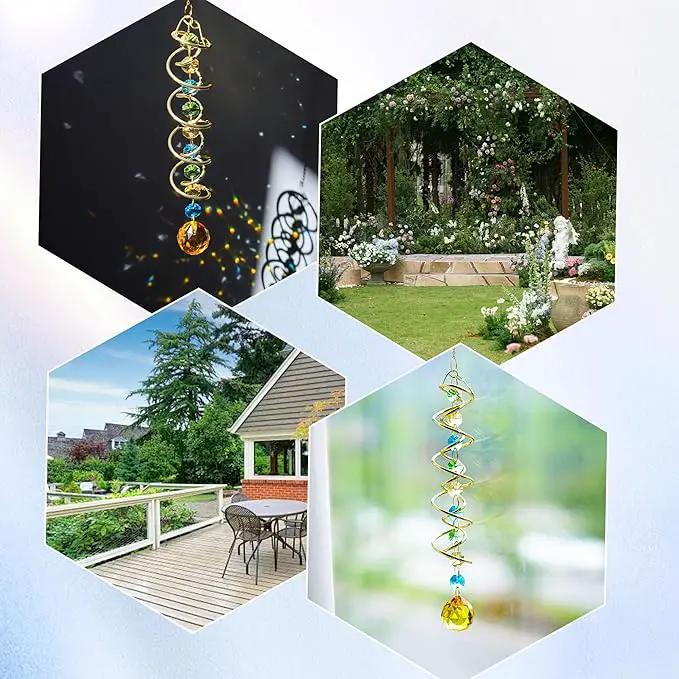 H&D HYALINE & DORA Glass Gazing Ball Spiral Tail Decorative Sun Catcher,17.7in Rainbow Maker Double-Spiral W/Yellow Crystal Ball Prism Sun Catcher for Indoor Outdoor Garden Decoration by GreenHaven Gardens