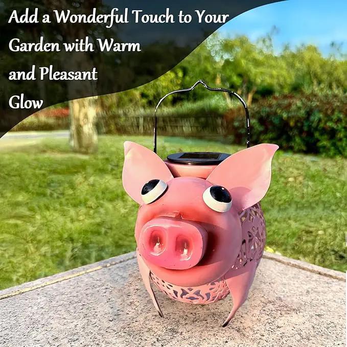 Teaeeno Pig Solar Light Lantern Garden Decor,Metal Animal Decor Outdoor,Garden Yard Lawn Backyard Ornament Decor,Home, Lawn, Patio, Resin Animal Ornament, Women/Gardening Gifts by GreenHaven Gardens