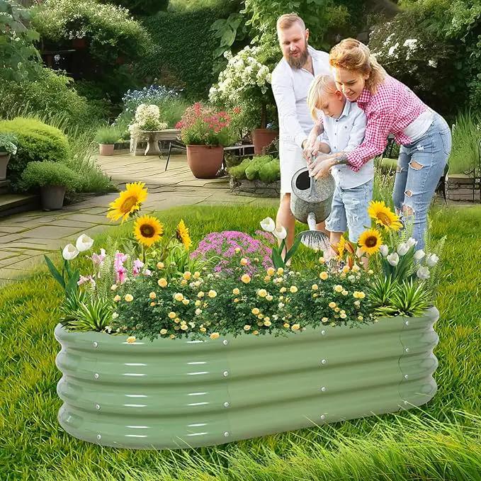 1MORE Galvanized Raised Garden Bed- Planter Garden Boxes Outdoor, Raised Beds for Gardening, 4x2x1ft Metal Garden Bed Kit for Vegetables Flower, Planter Raised Beds with Tools.Green-2pack by GreenHaven Gardens