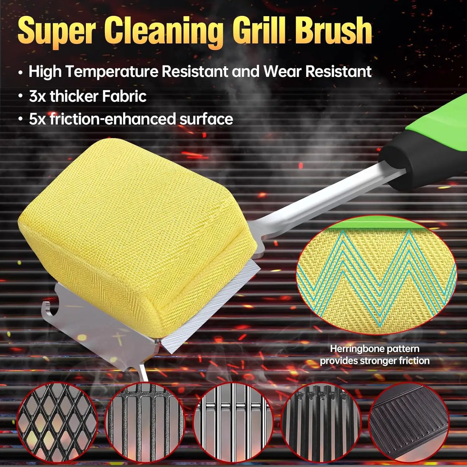 Grill Brush Bristle Free for Outdoor Grill, Steam Grill Cleaning Brush Replaceable BBQ Cleaner Brush Head,Extended Handle, Safe Grill Brush with Scraper for Cast Iron Stainless-Steel Grates, Green by GreenHaven Gardens