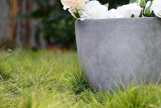 Kante 14 Inch Dia Round Concrete Planter, Indoor Outdoor Large Plant Pot with Drainage Hole and Rubber Plug for Home Patio Garden, Natural Concrete by GreenHaven Gardens