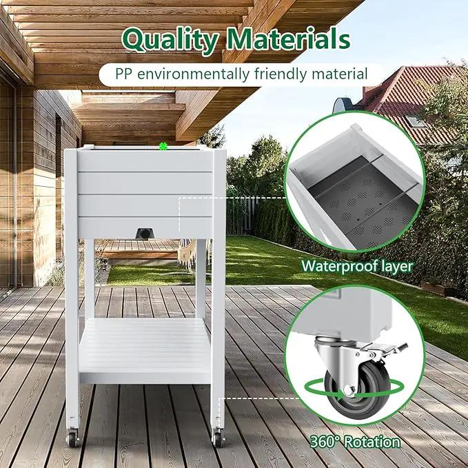 Elevated Horticulture Raised Garden Bed with Legs, Divisible Raised Resin Planter Box for Backyard, Patio, Balcony, with 4 Legs, 4 Swivel Lockable Wheels, and Storage Shelf,Ashen by GreenHaven Gardens