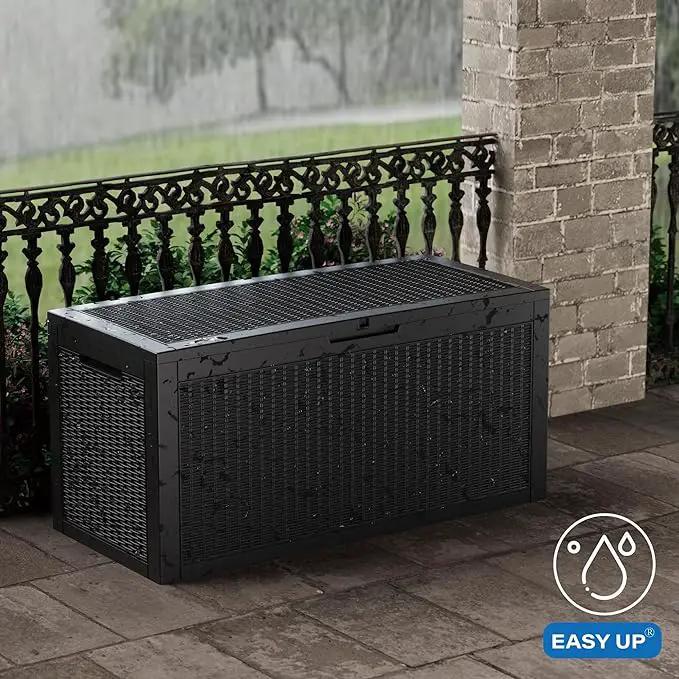 102 Gallon Outdoor Storage Box Waterproof, UV Resistant Resin Deck Box with Hydraulic Rod, Lockable Design and Enhanced Durability for Patio, Garden, and Poolside Use by GreenHaven Gardens