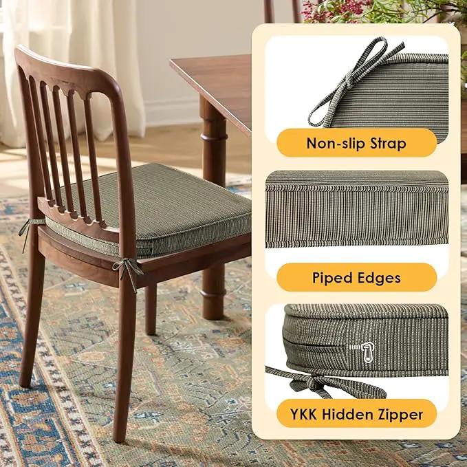 Outdoor Outdoor Round Corner Seat Cushion, 17"x16"x2", Set of 4, Non Slip Seat Cushion Pads with Removable Cover for Patio Furniture, Garden Yard Lawn, Dark Black Tan Stripe by GreenHaven Gardens