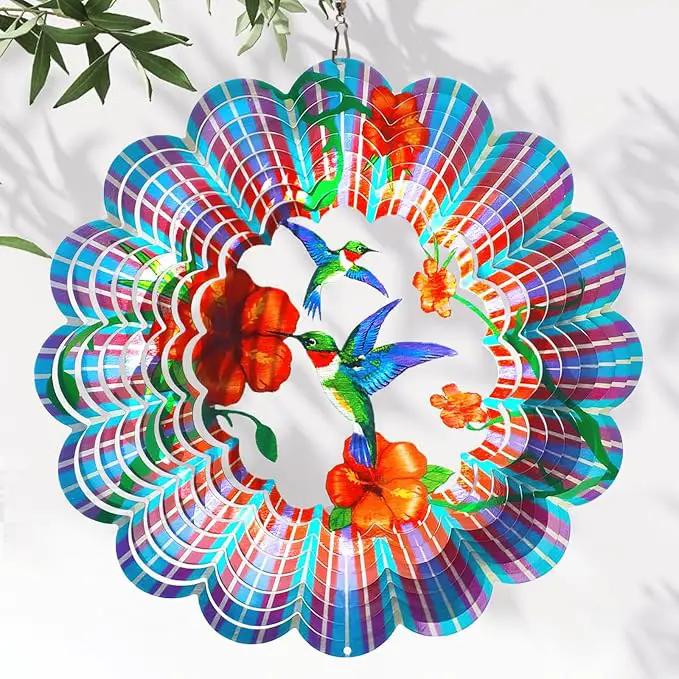 Hummingbird Wind Spinner,Hummingbird Gift for Women/Mother/Father,12In Stainless Steel 3D Wind Spinner Hanging Kinetic Yard Garden Christmas Ornaments,Outdoor & Indoor Wind Sculptures by GreenHaven Gardens