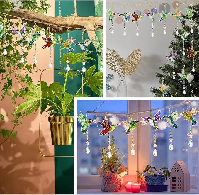 Tradder 6 Pcs Diamond Art Kits 5d Rhinestone Painting Wind Chimes Art Sun Catchers Double Sided Hummingbird Birds Art Kits with Crystal Pendant for Adults Home Window Decor Garden by GreenHaven Gardens