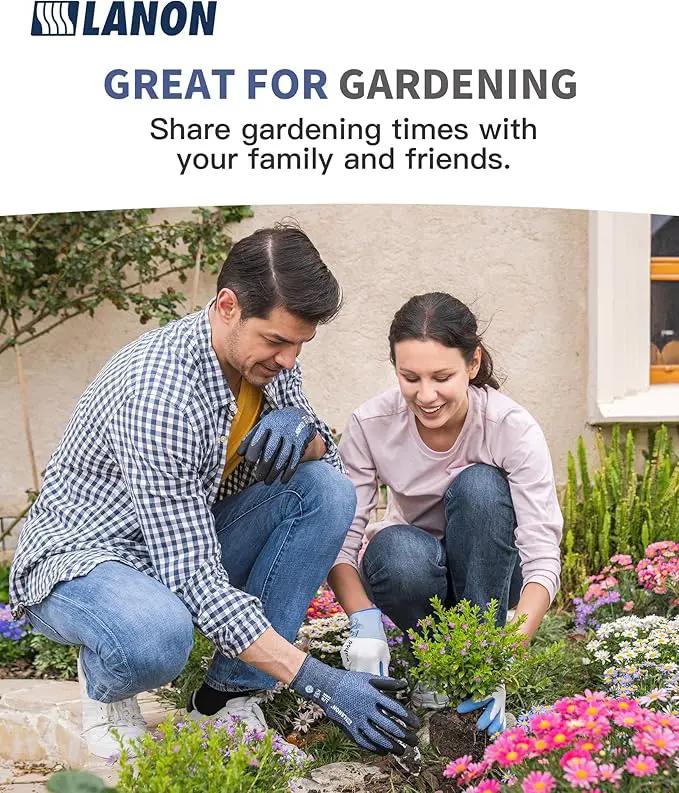 LANON Gardening Gloves for Men Women, 2 Pairs Nitrile Coated Garden Gloves with Grip, Breathable B.COMB AIR Technique, Dusty Olive & Bluebird, Large by GreenHaven Gardens